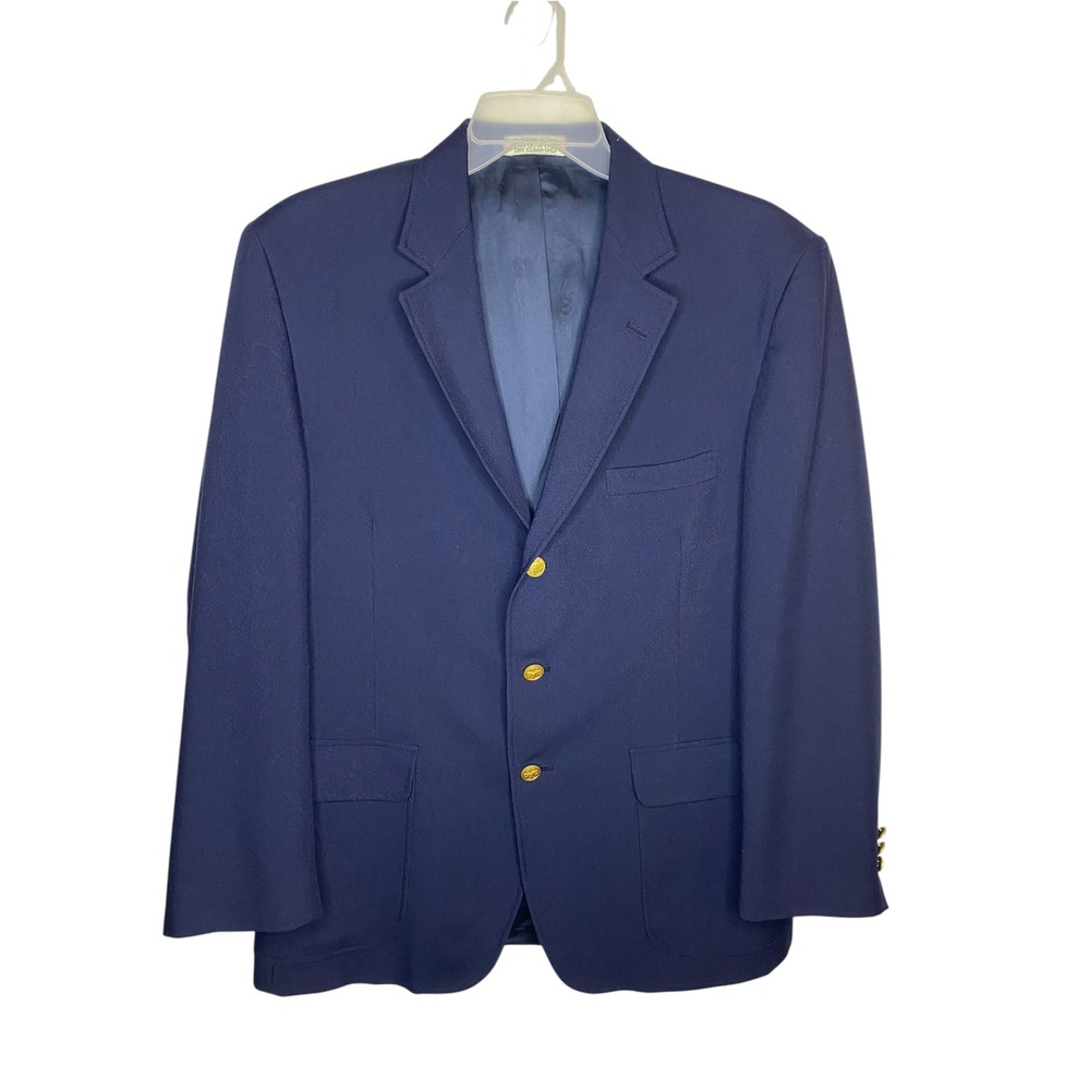 Orvis Mens Navy Blue 3 Button Wool Blend Blazer Jacket Gold Buttons 44R USA Made